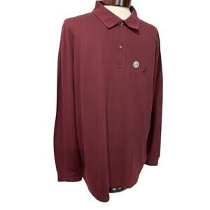 XXL Nautica Long Sleeve Midweight Polo Shirt Mens New Burgundy